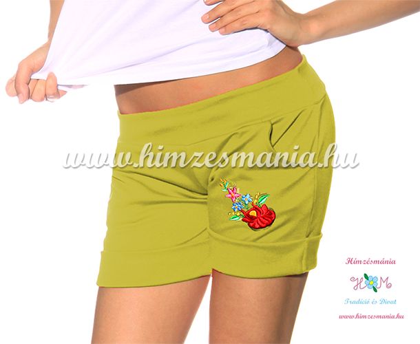 Kalocsai mintás hímzett short - oliva - Hímzésmánia (S/M) Kalocsai mintás hímzett short - oliva - Hímzésmánia (S/M)