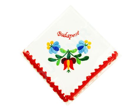 Matyó mintás hímzett zsebkendő - piros szegéllyel Matyó mintás hímzett zsebkendő - piros szegéllyel
