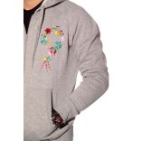 Hímzésmánia - kalocsai elején-hátulján hímzett kapucnis pulóver - szürke - unisex