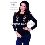 Ladies long sleeve T-shirt - hungarian traditional machine embroidery - Kalocsa style - black