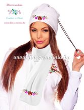   Hat scarf set - thermovelur -  hungarian kalocsa motif - macine embroidery - white