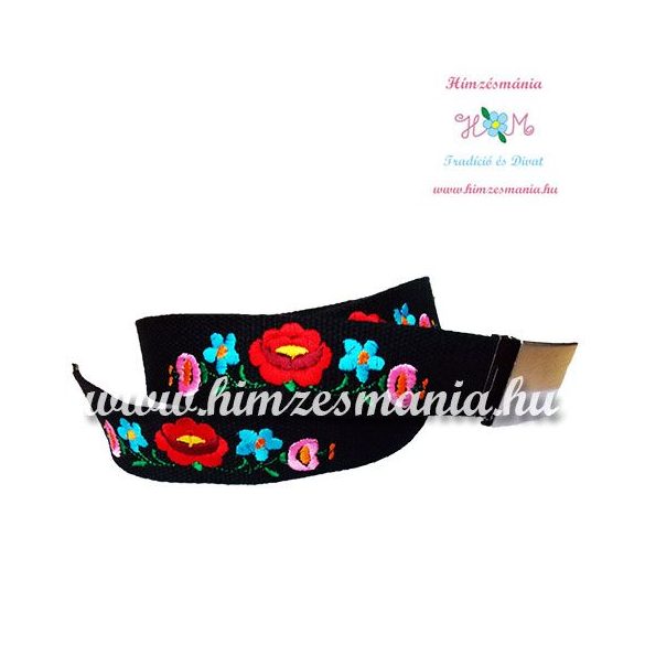 Belt - hungarian machine embroidery - kalocsa motif - black