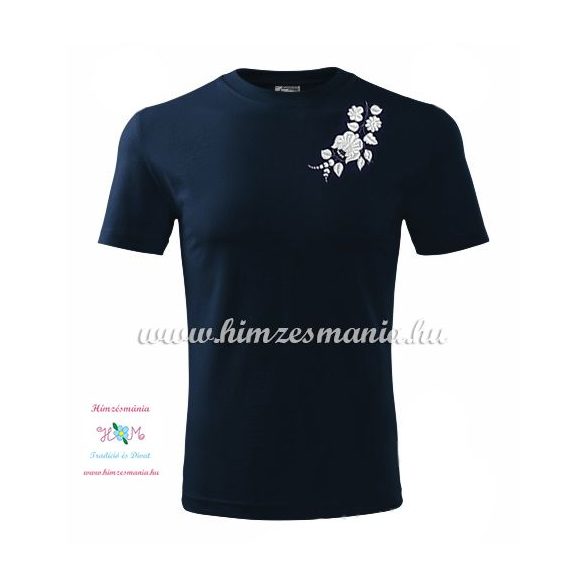 Men's Short Sleeve T-Shirts - hungarian folk embroidery - white Kalocsa motif - navy