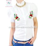 Short-sleeved blouse - hungarian machine embroidered - Kalocsa motif - white
