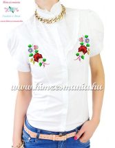   Short-sleeved blouse - hungarian machine embroidered - Kalocsa motif - white