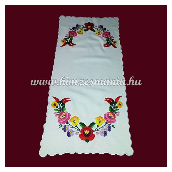 Table runner - hungarian folk embroidery - Kalocsai pattern - handmade white borders - 28x58 cm