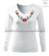 Woman T-shirt - long sleeve - V-neck - hungarian folk hand embroidery - Heart Matyo motif - white Woman T-shirt - long sleeve - V-neck - hungarian folk hand embroidery - Heart Matyo motif - white