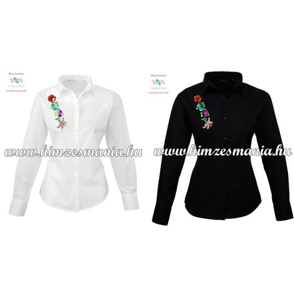 Kalocsai női ing - hosszú ujjú - gépi hímzés - fekete
