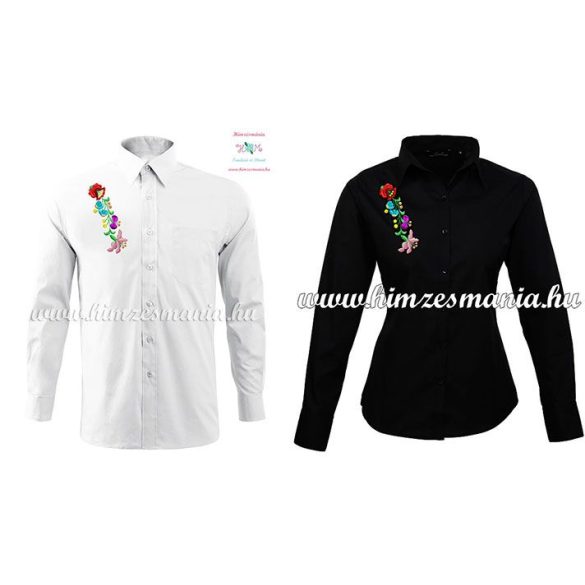 Kalocsai női ing - hosszú ujjú - gépi hímzés - fekete