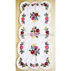   Table runner - hungarian folk embroidery - Kalocsai motif - handmade white borders - 40 x 84 cm