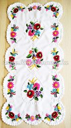 Table runner - hungarian folk embroidery - Kalocsai motif - handmade white borders - 40 x 84 cm