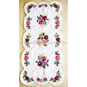 Table runner - hungarian folk embroidery - Kalocsai motif - handmade white borders - 40 x 84 cm