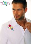Men's polo shirt - folk machine embroidery - Matyo motif - white - Embroidery Mania Men's polo shirt - folk machine embroidery - Matyo motif - white - Embroidery Mania