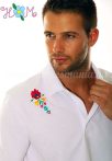   Men's polo shirt - folk machine embroidery - Matyo motif - white - Embroidery Mania