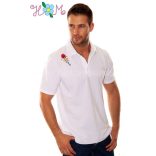 Men's polo shirt - folk machine embroidery - Matyo motif - white - Embroidery Mania