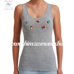   Tank top - hungarian folk embroidery - handmade - Matyo motif - highlight gray