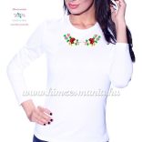 Kalocsai mintás hímzett hosszú ujjú női póló - Hímzésmánia - fehér