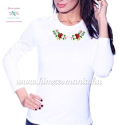 T-shirt woman - long sleeve - folk embroidery - hungarian motif - white