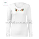 Kalocsai mintás hímzett hosszú ujjú női póló - Hímzésmánia - fehér