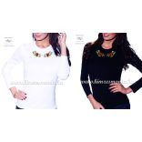 Kalocsai mintás hímzett hosszú ujjú női póló - Hímzésmánia - fehér