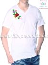 V-neck, short-sleeved T-shirt man - machine embroidery - Kalocsa folk motif - white V-neck, short-sleeved T-shirt man - machine embroidery - Kalocsa folk motif - white