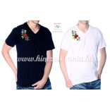 V-nyakú fehér férfi póló kalocsai hímzéssel - Hímzésmánia 