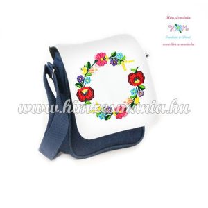 Jeans bag - hand embroidery - hungarian flowers - Kalocsa style - 19 x 17 x 6 cm