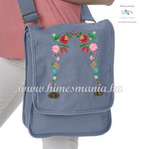   Canvas field bag - hungarian fok embroidered - Kalocsa style - blue jeans