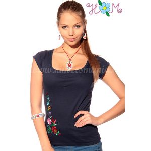Embroidery Mania - T-shirt hungarian folk machine-embroidered - Kalocsa style - blue