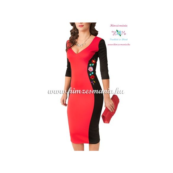 Kézi hímzésű kalocsai mintás ruha - red (42)