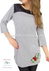 Tunic - hungarian folk machine embroidery - Kalocsa motif - gray Tunic - hungarian folk machine embroidery - Kalocsa motif - gray
