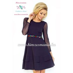   Kalocsai hímzett fodros ruha - tüll ujjú - gépi hímzés -sötétkék