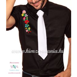   Fekete rövid ujjú férfi ing kalocsai hímzéssel - Hímzésmánia 