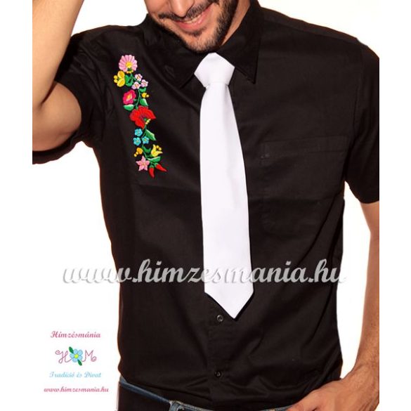 Men's shirt - hungarian folk - hand embroidery - Kalocsa pattern - black