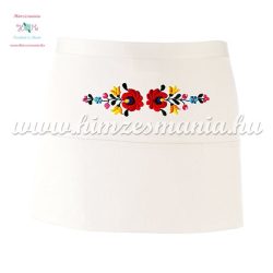 Short bar apron - 3-pocket - hungarian folk embroidery - hand made - white