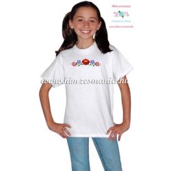   White T-shirt girls - hungarian machine embroidery -  Kalocsa motif