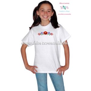 White T-shirt girls - hungarian machine embroidery -  Kalocsa motif