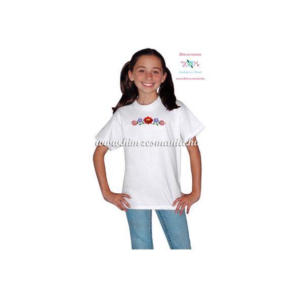 White T-shirt girls - hungarian machine embroidery -  Kalocsa motif