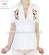 Short-sleeved blouse - hungarian machine embroidered - Matyo motif - white