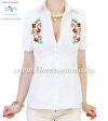 Short-sleeved blouse - hungarian machine embroidered - Matyo motif - white Short-sleeved blouse - hungarian machine embroidered - Matyo motif - white