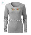  T-shirt woman - long sleeve - folk embroidery - hungarian motif - gray