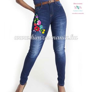 Women's jeans - folk embroidery - Kalocsa style - denim blue