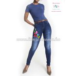 Women's jeans - folk embroidery - Kalocsa style - denim blue