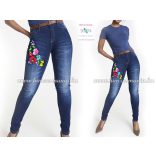 Women's jeans - folk embroidery - Kalocsa style - denim blue