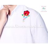 Men's pique polo shirt - folk machine embroidery - Kalocsa style - white - Embroidery Mania