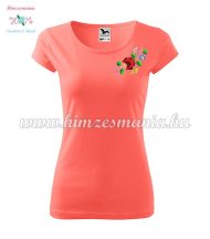   Woman's Short Sleeve T-Shirts - hungarian folk embroidery - Kalocsa motif - coral