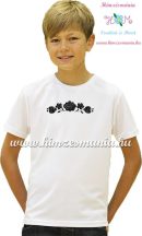   White T-shirt boys - hungarian machine embroidery - black Kalocsa motif