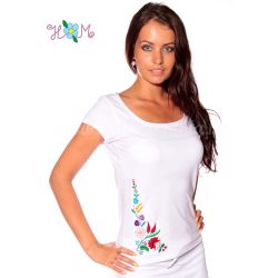 Hímzésmánia - kalocsai hímzett póló - fehér 