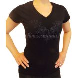 Hímzésmánia - hímezhető kalocsai mintás V nyakú póló - fekete