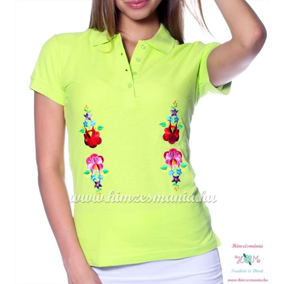 Women polo shirt - hungarian folk  machine embriodery - Kalocsai design - apple